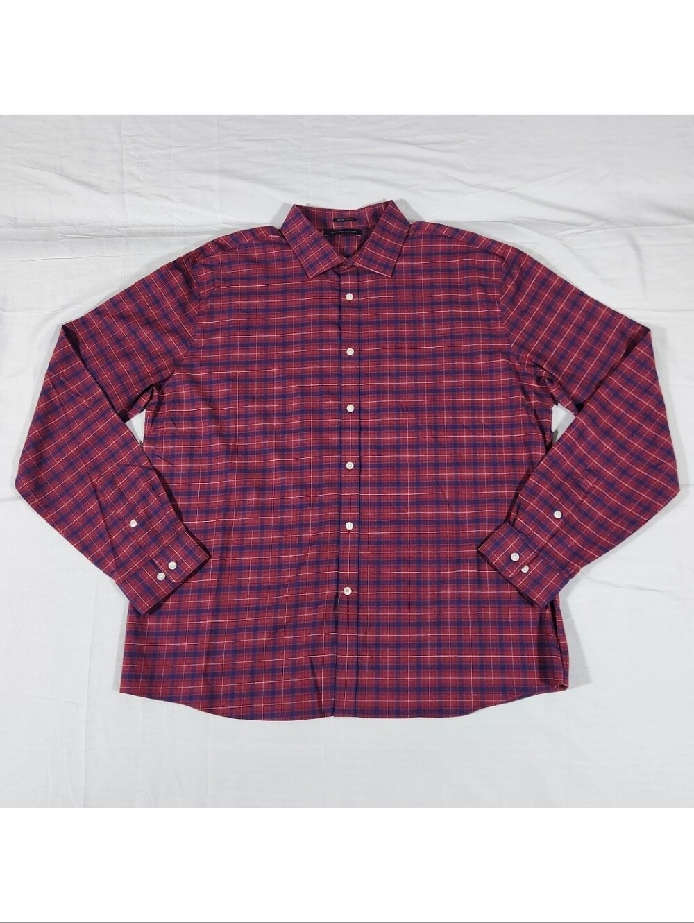 Tommy Hilfiger 2XL Plaid Button Up Shirt Long Sleeve Slim Fit - Stretch Scarlet